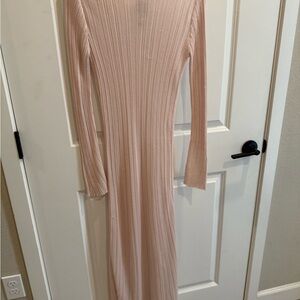 H&M Pink Ribbed Long Sleeve Bodycon Dress
